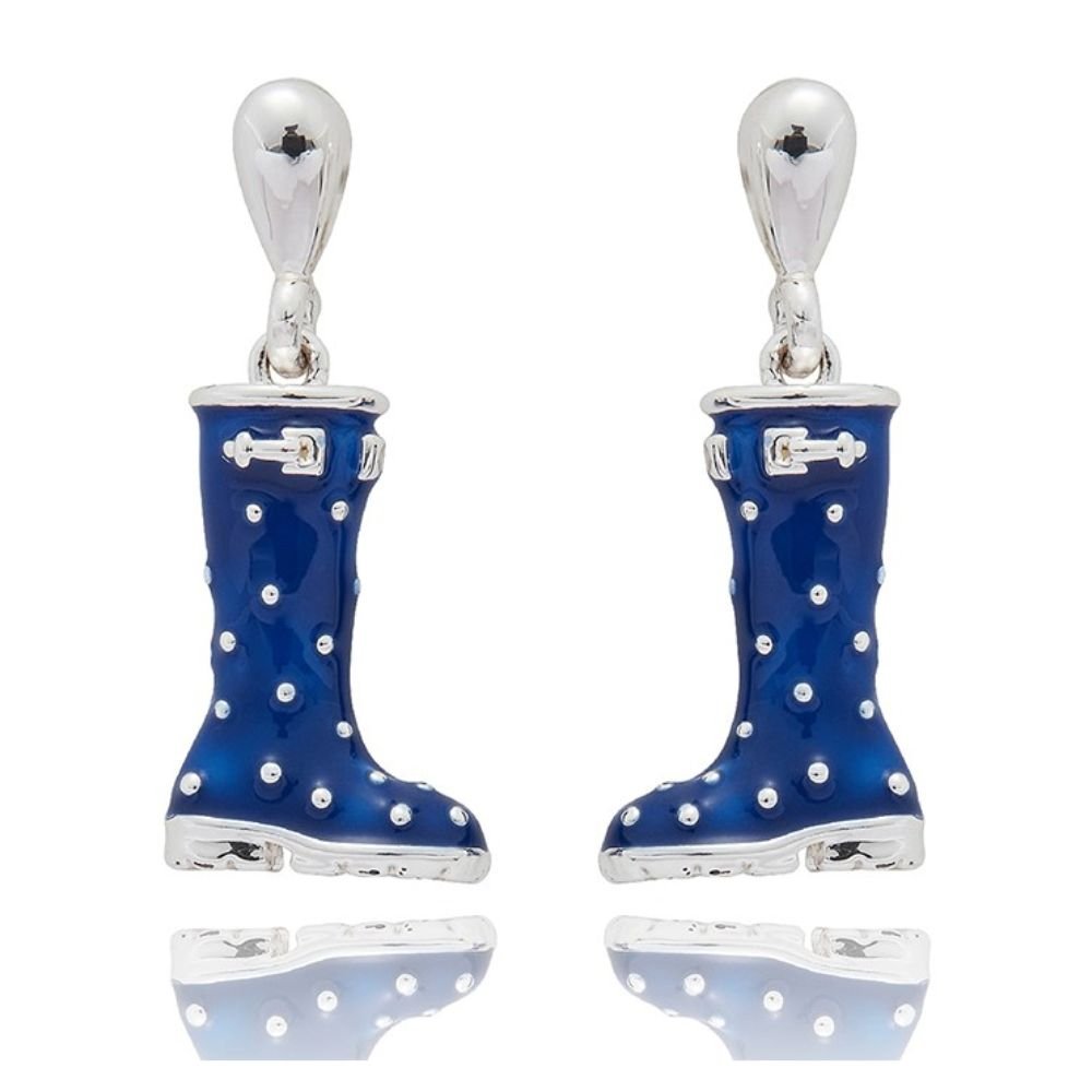 Equilibrium Secret Garden Spot Wellies Silver Plated Earrings - Blue - Old Railway Line Garden Centre