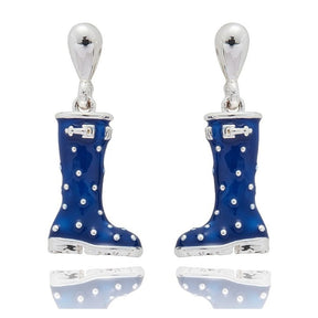 Equilibrium Secret Garden Spot Wellies Silver Plated Earrings - Blue - Old Railway Line Garden Centre