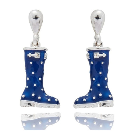 Equilibrium Secret Garden Spot Wellies Silver Plated Earrings - Blue - Old Railway Line Garden Centre