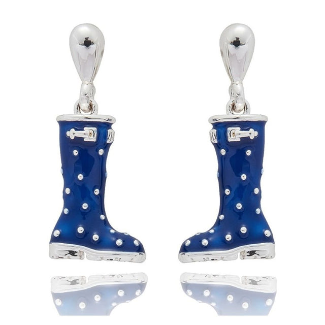 Equilibrium Secret Garden Spot Wellies Silver Plated Earrings - Blue - Old Railway Line Garden Centre