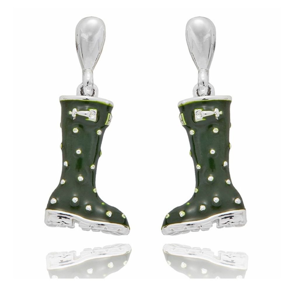 Equilibrium Secret Garden Wellies Silver Plated Drop Earrings - Green - Old Railway Line Garden Centre