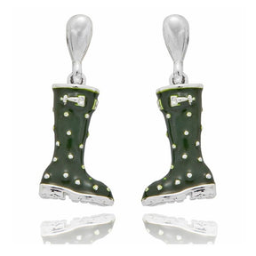 Equilibrium Secret Garden Wellies Silver Plated Drop Earrings - Green - Old Railway Line Garden Centre