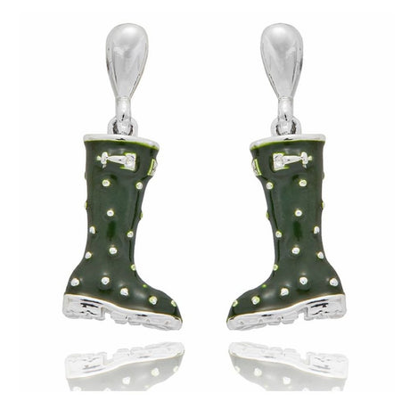 Equilibrium Secret Garden Wellies Silver Plated Drop Earrings - Green - Old Railway Line Garden Centre