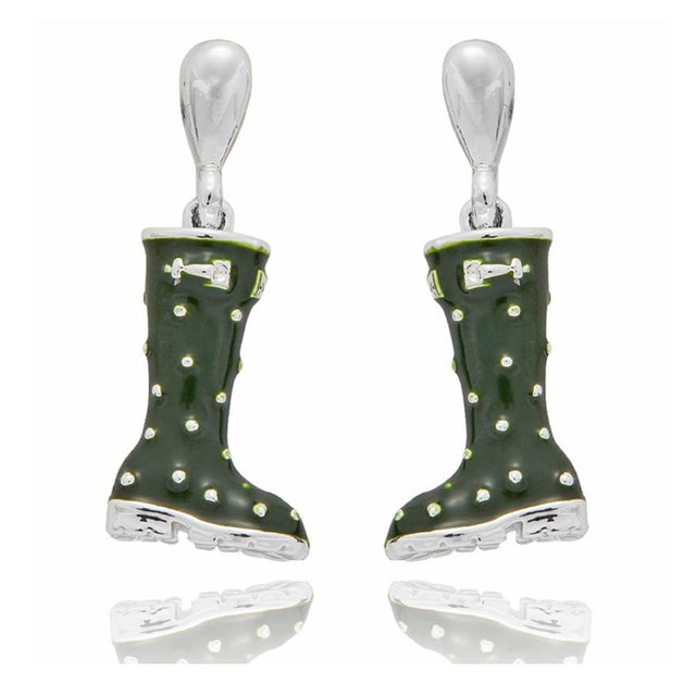 Equilibrium Secret Garden Wellies Silver Plated Drop Earrings - Green - Old Railway Line Garden Centre