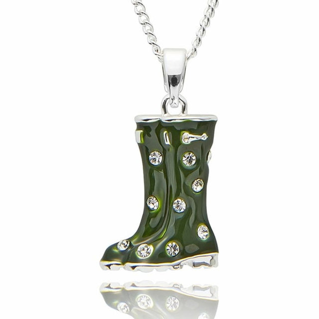Equilibrium Secret Garden Wellies Silver Plated Necklace - Green - Old Railway Line Garden Centre