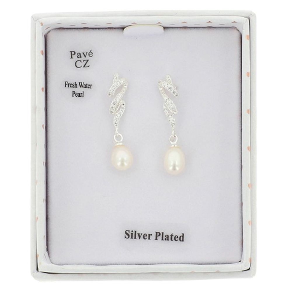 Equilibrium Sparkle Swirl Freshwater Pearl Silver Plated Earrings