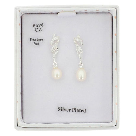 Equilibrium Sparkle Swirl Freshwater Pearl Silver Plated Earrings