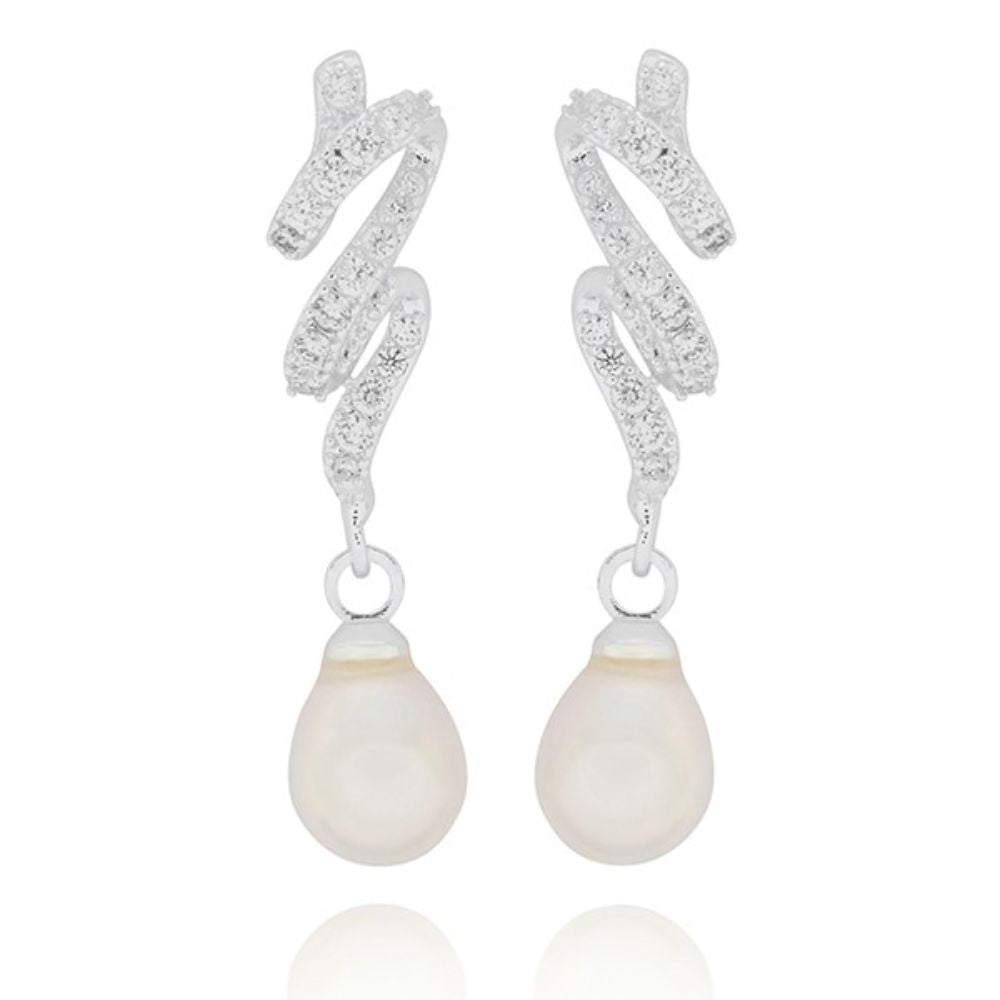 Equilibrium Sparkle Swirl Freshwater Pearl Silver Plated Earrings