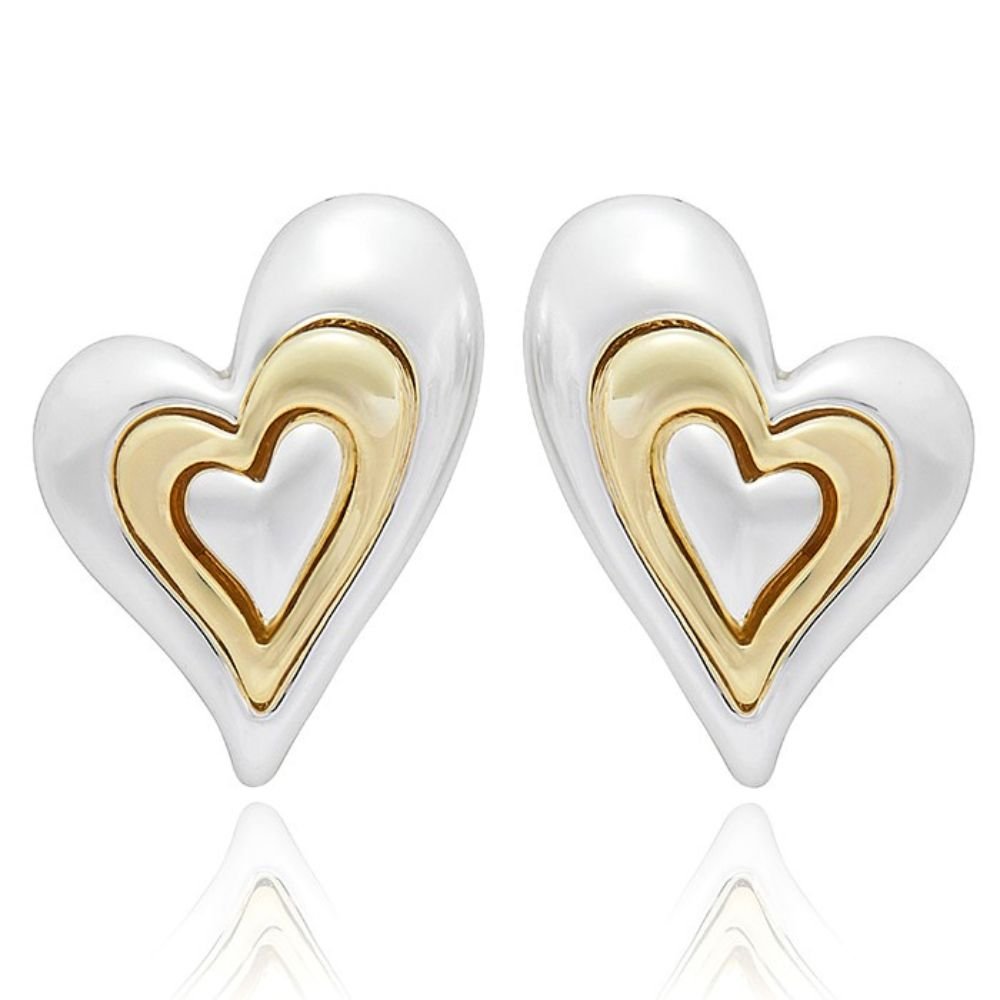 Equilibrium Te Amo Layered Heart Two Tone Stud Earrings - Old Railway Line Garden Centre