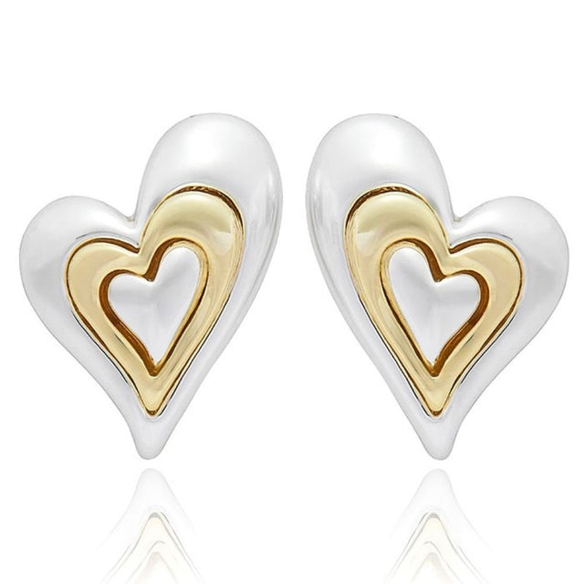 Equilibrium Te Amo Layered Heart Two Tone Stud Earrings - Old Railway Line Garden Centre