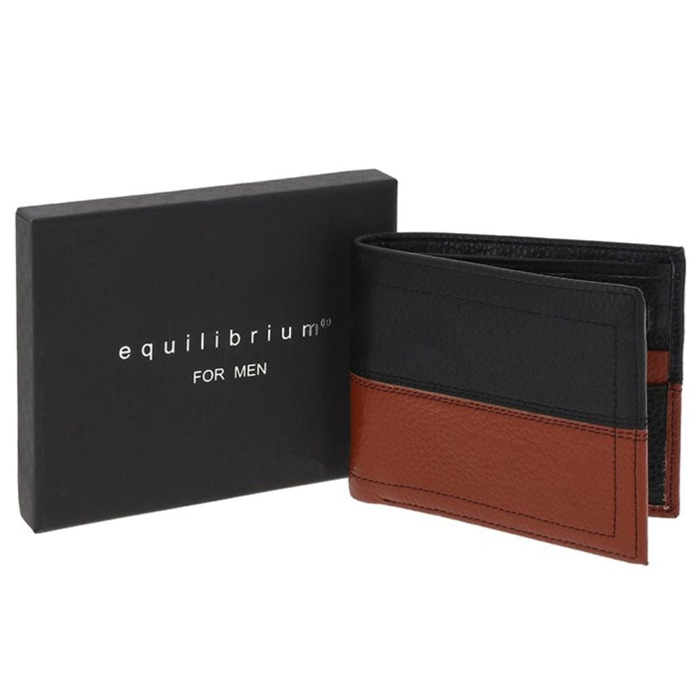 Equilibrium For Men Two Tone RFID Leather Wallet Black/Tan