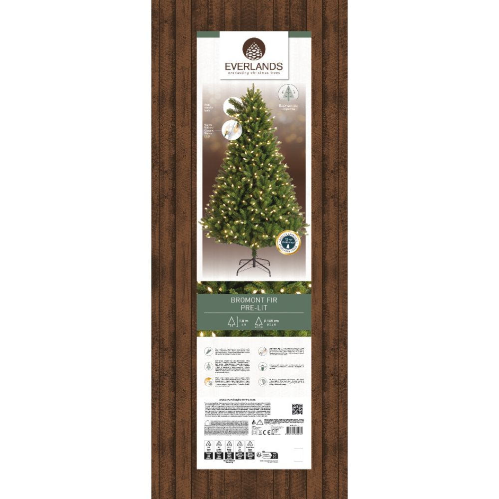 Everlands 1.8m (6ft) Bromont Fir Pre-Lit Artificial Christmas Tree