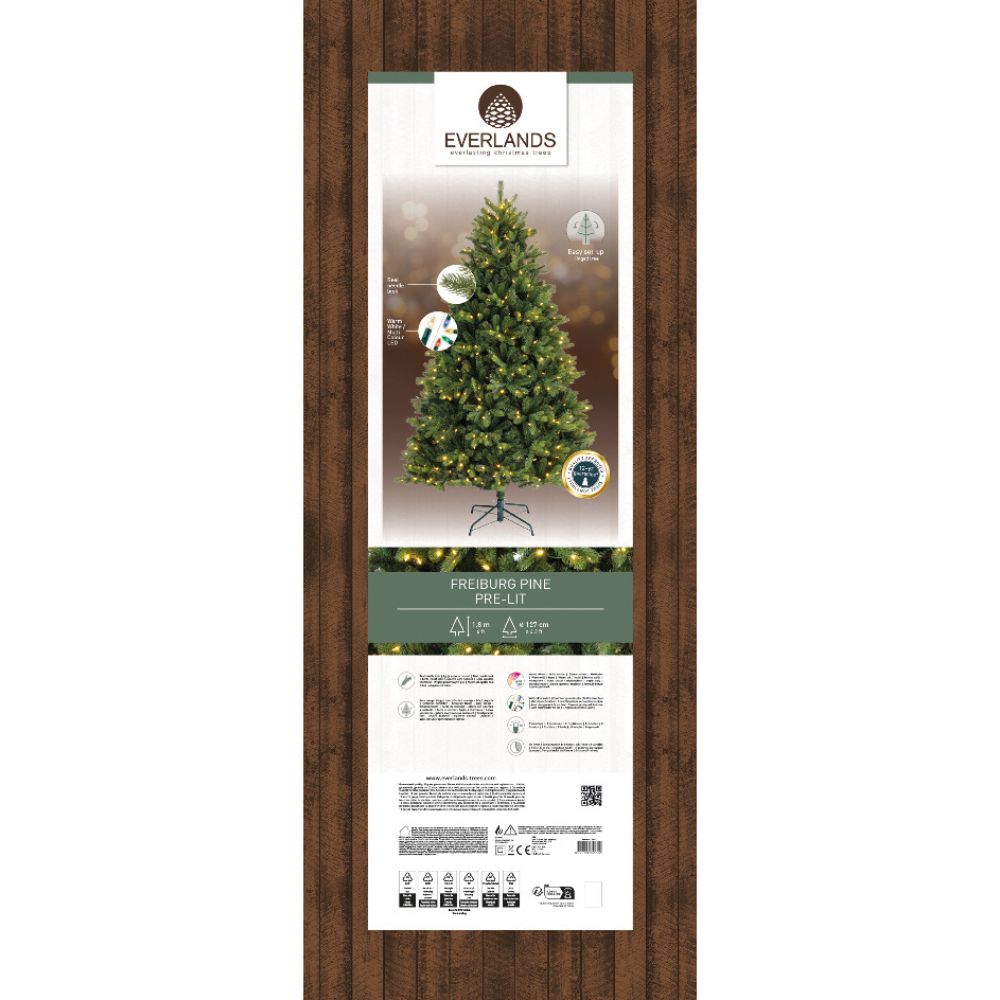 Everlands 1.8m (6ft) Freiburg Pine Pre-Lit Artificial Christmas Tree