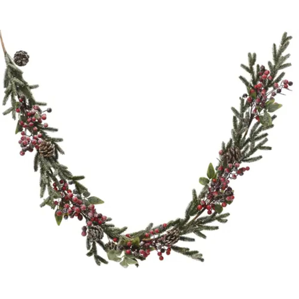Everlands 176cm Frosted Red Berries & Pinecones Garland