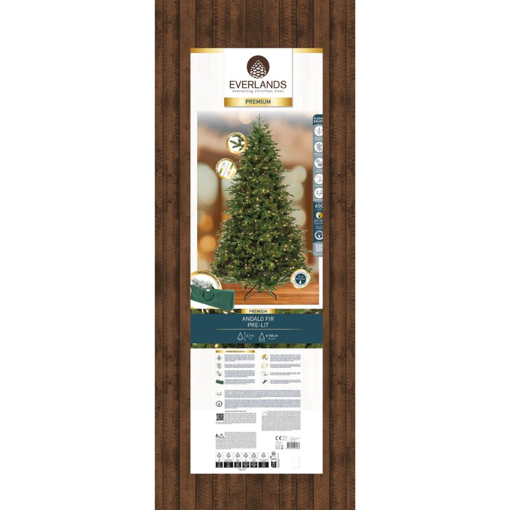 Everlands 2.1m (7ft) Andalo Fir Pre-Lit Artificial Christmas Tree