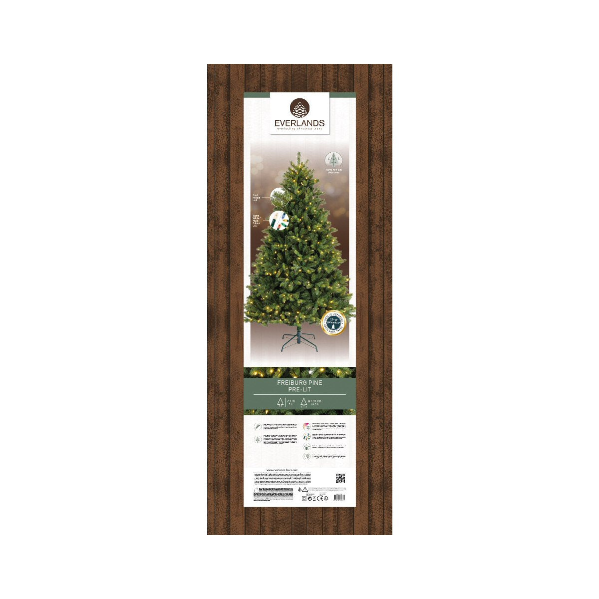 Everlands 2.1m (7ft) Freiburg Pine Pre-Lit Artificial Christmas Tree