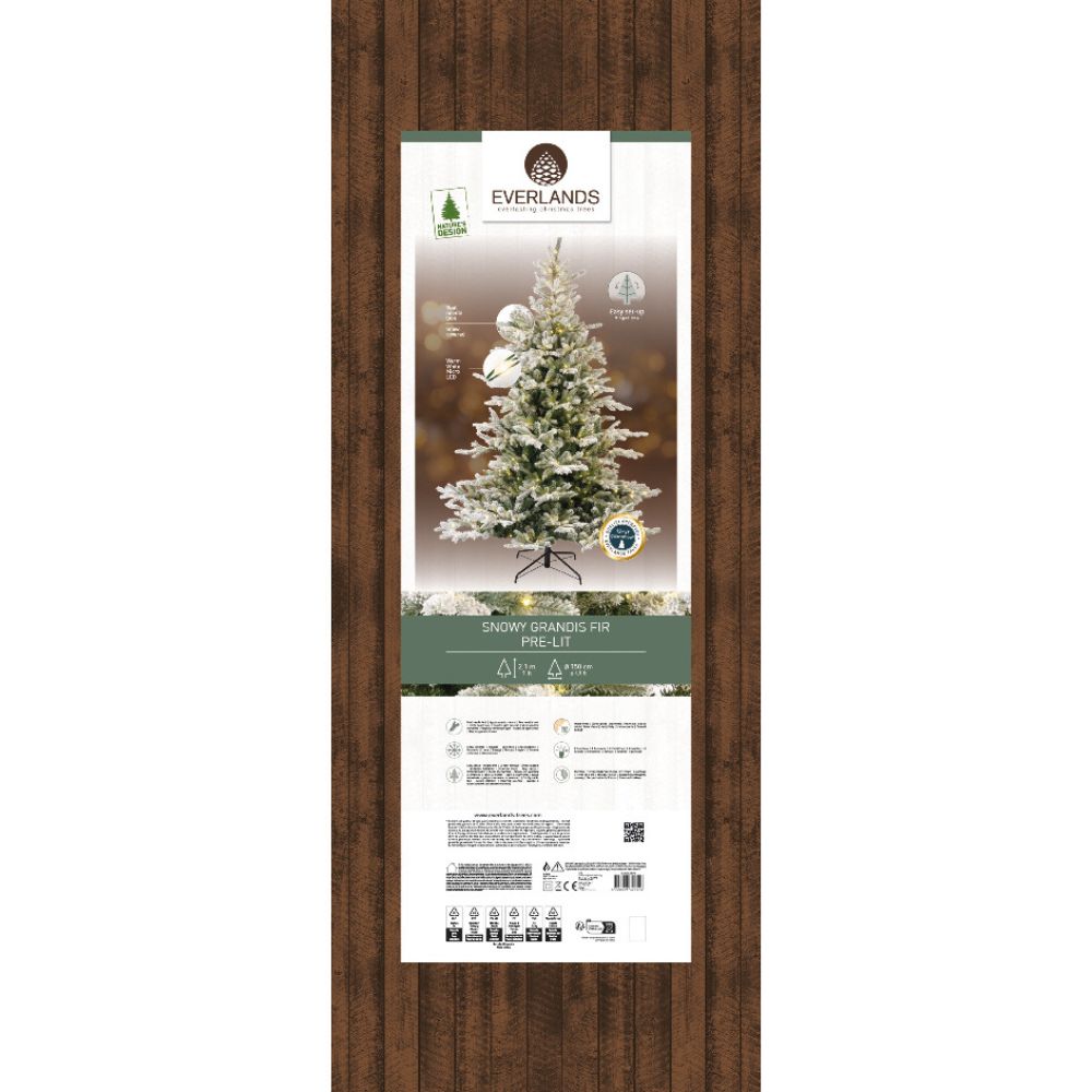 Everlands 2.1m (7ft) Grandis Fir Snowy Pre-Lit Artificial Christmas Tree
