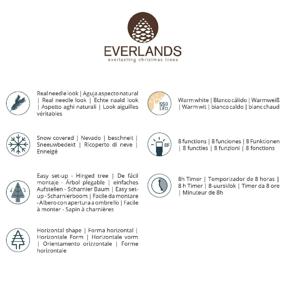 Everlands 2.1m (7ft) Grandis Fir Snowy Pre-Lit Artificial Christmas Tree