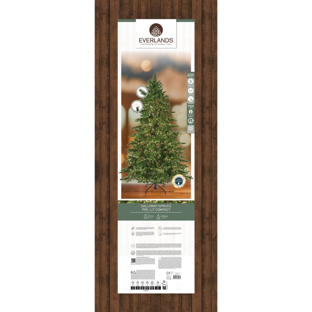 Everlands 2.7m (9ft) Galloway Spruce Pre-Lit Artificial Christmas Tree