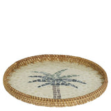 Everlands 34cm Round Rattan Tray with Milk Glue Palm Tree Pattern - Old Railway Line Garden Centre
