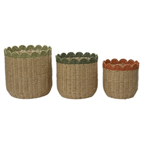 Everlands 38cm Olive Scalloped Edge Paper Rope Basket - Old Railway Line Garden Centre