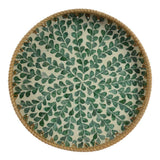Everlands 38cm Round Rattan Tray with Leaf Pattern Milk Glue - Old Railway Line Garden Centre