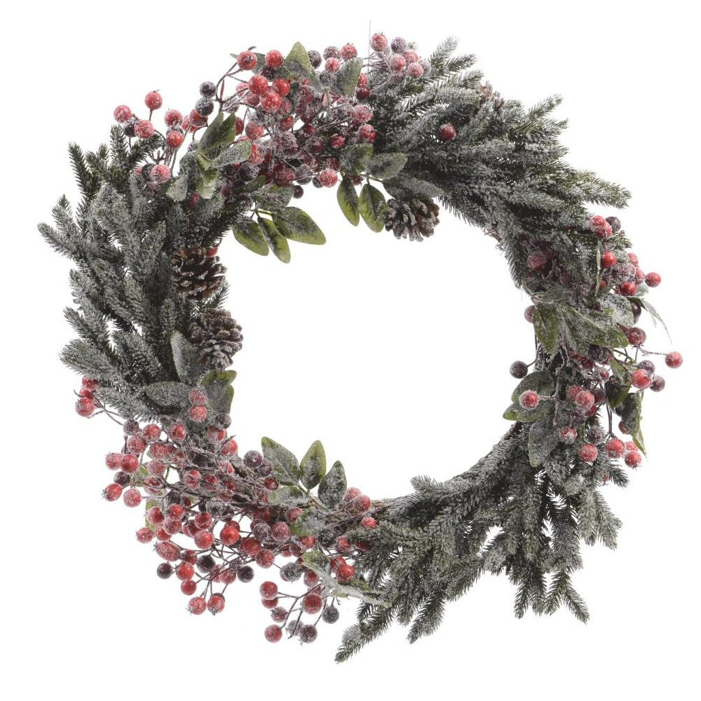 Everlands 40cm Frosted Red Berries Wreath