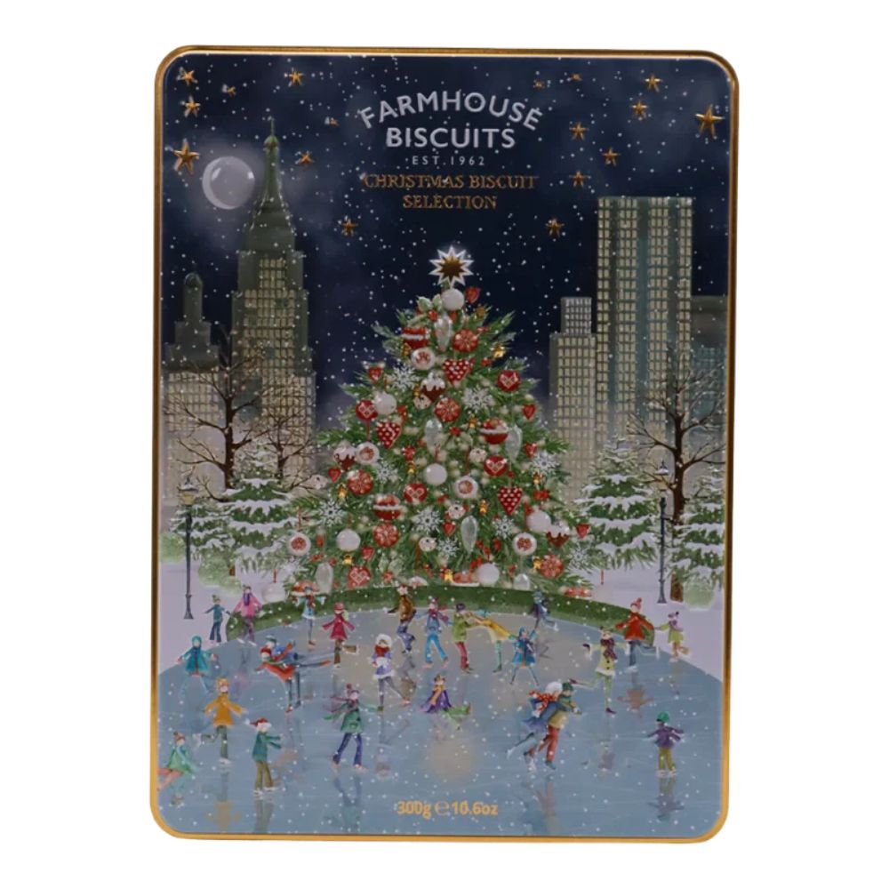 Farmhouse Biscuits 300g Outdoor Festive Scene Square Tin