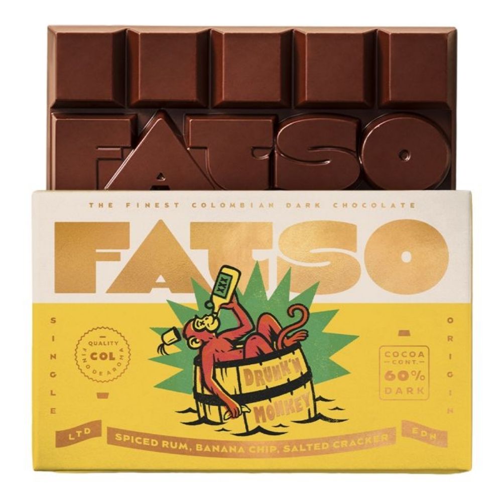 Fatso 150g Drunk'n Monkey Rum & Banana Dark Chocolate Bar