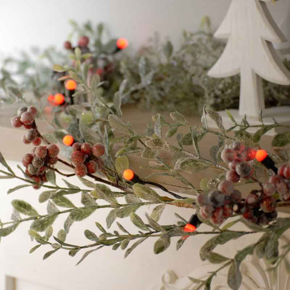 Festive 100 Red LED Battery Operated Berry String Lights (9.9m)