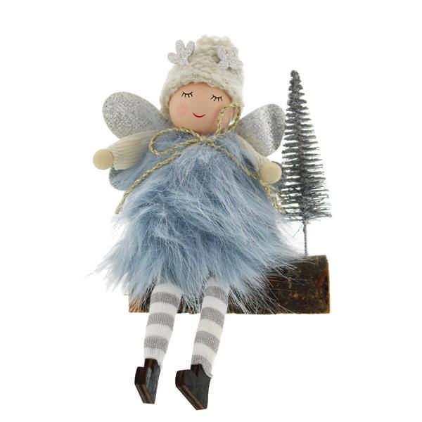 Festive 13cm Dangly Legs Fluffy Fairy Ornament - Blue