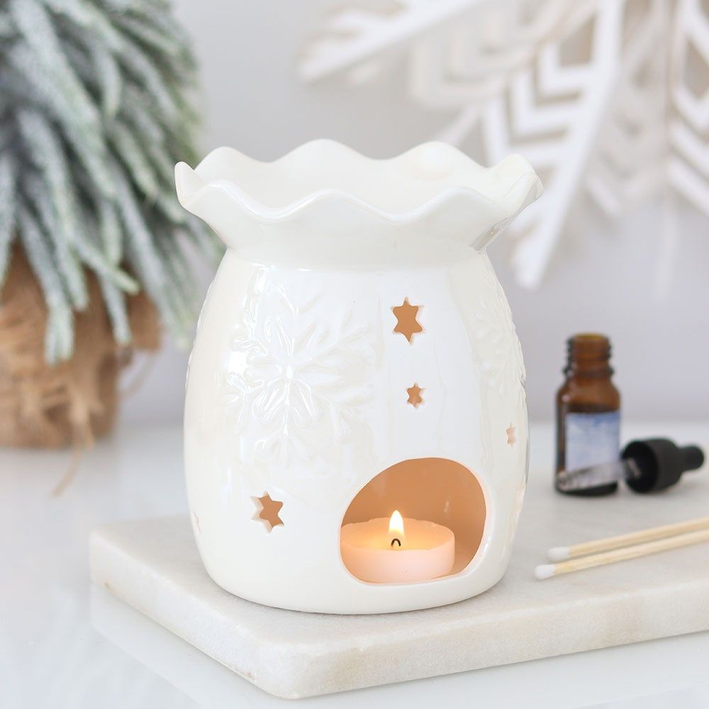 Festive 14cm Iridescent White Snowflake Oil Burner and Wax Warmer