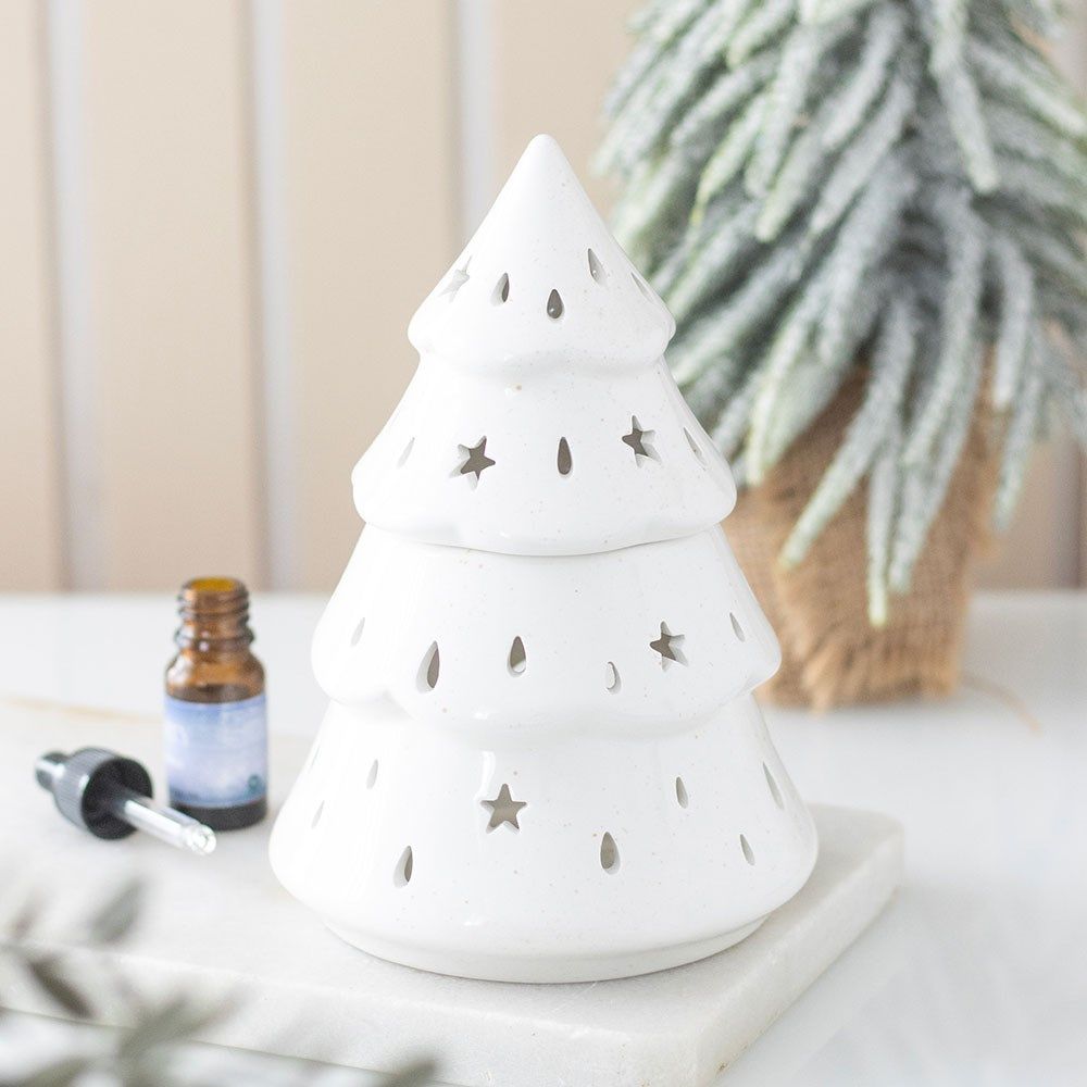 Festive 18cm White Winter Fir Tree Oil Burner