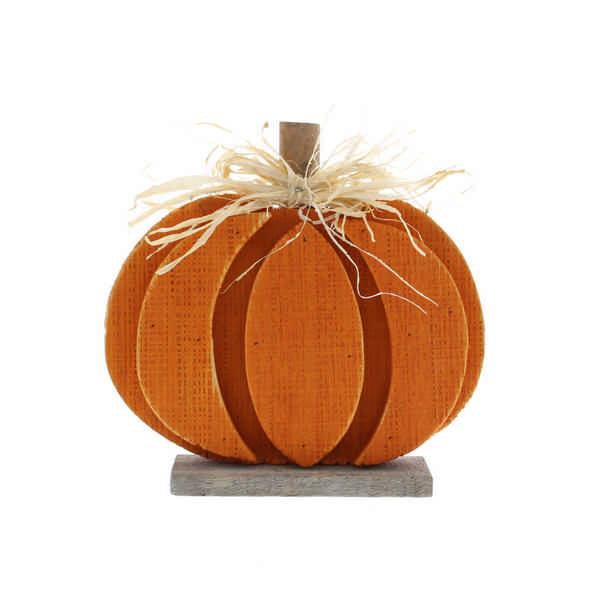 Festive 18cm Wooden Orange Pumpkin with Straw Bow