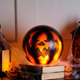 Festive 20cm Lit Pumpkin Crackle Glass Ball