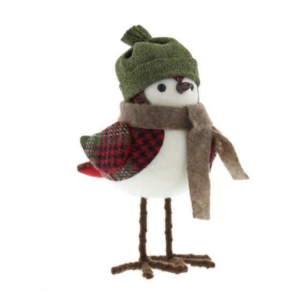 Festive 20cm White Robin in Hat Ornament