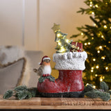 Festive 29cm Robin on a Boot Led Ornament - Battery Operated