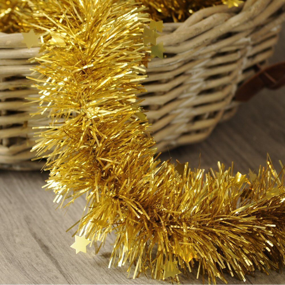 Festive 2m Gold Star Die Cut Luxury Tinsel