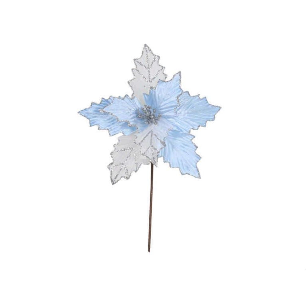 Festive 30cm Iced Blue Poinsettia Stem