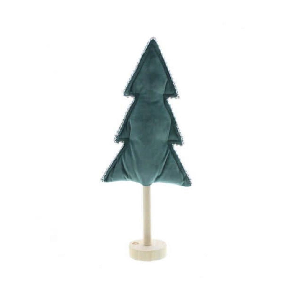 Festive 40cm Fabric Green Tree with Wooden Base