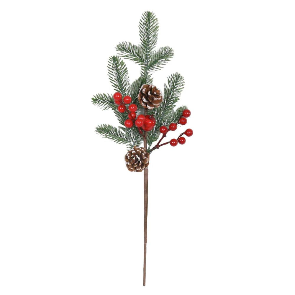 Festive 43cm Snowy Pinecones/Red Berries Pick