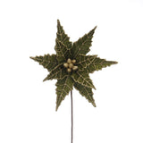 Festive 50cm Dark Green Velvet Artificial Poinsettia Stem