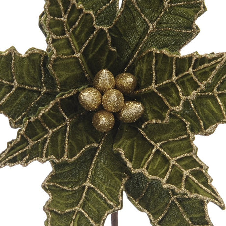 Festive 50cm Dark Green Velvet Artificial Poinsettia Stem