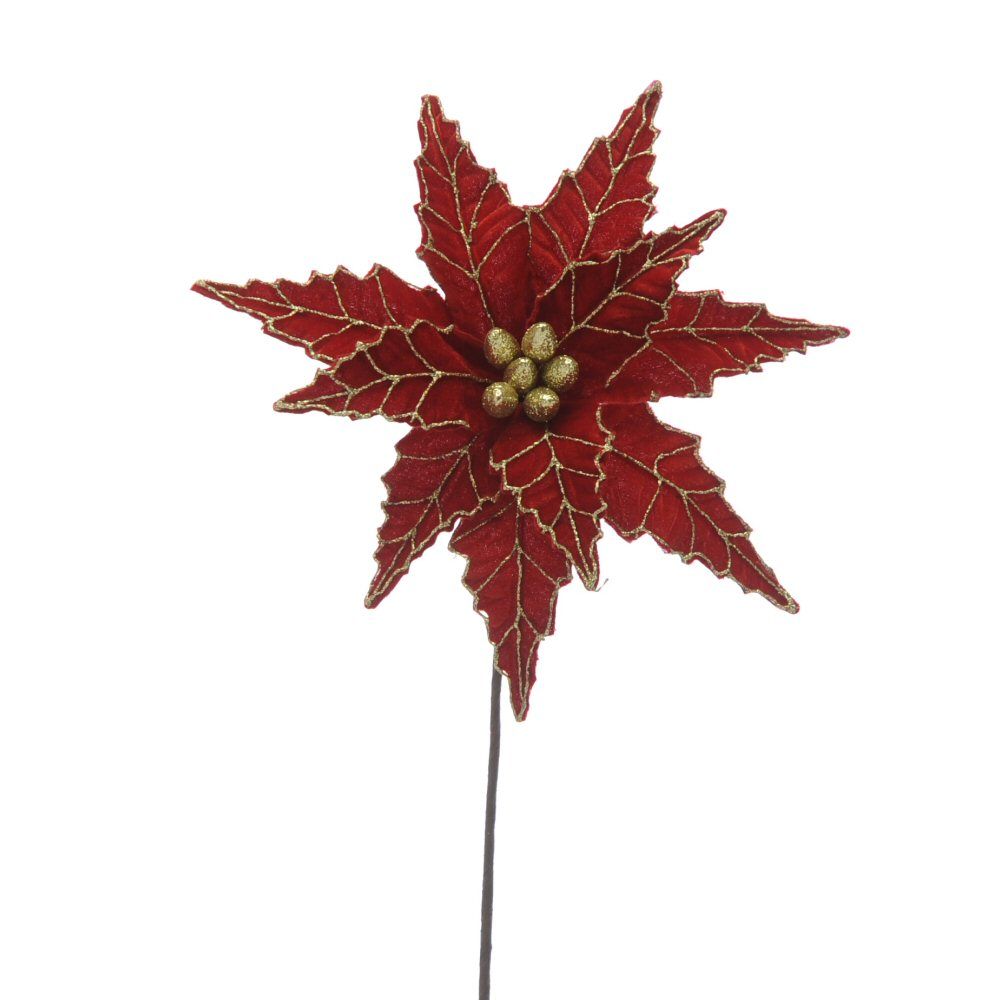 Festive 50cm Red Velvet Artificial Poinsettia Stem