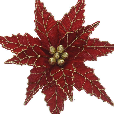 Festive 50cm Red Velvet Artificial Poinsettia Stem