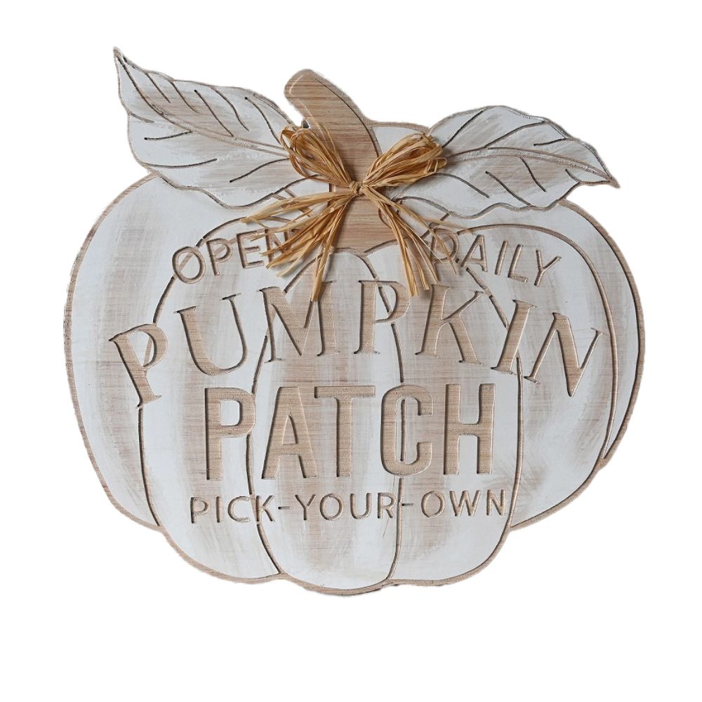 Festive 50cm White Washed Wooden Pumpkin Patch Sign