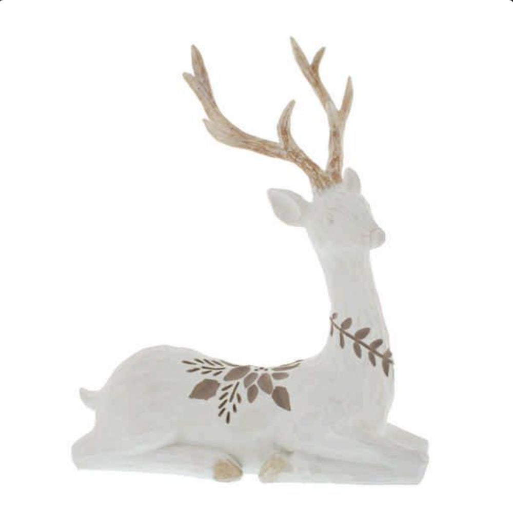Festive Products 26cm White Resin Sitting Reindeer Ornament