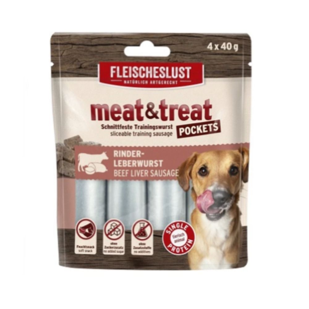 Fleischeslust 160g Meat & Treat Beef Liver Pockets Dog Treat