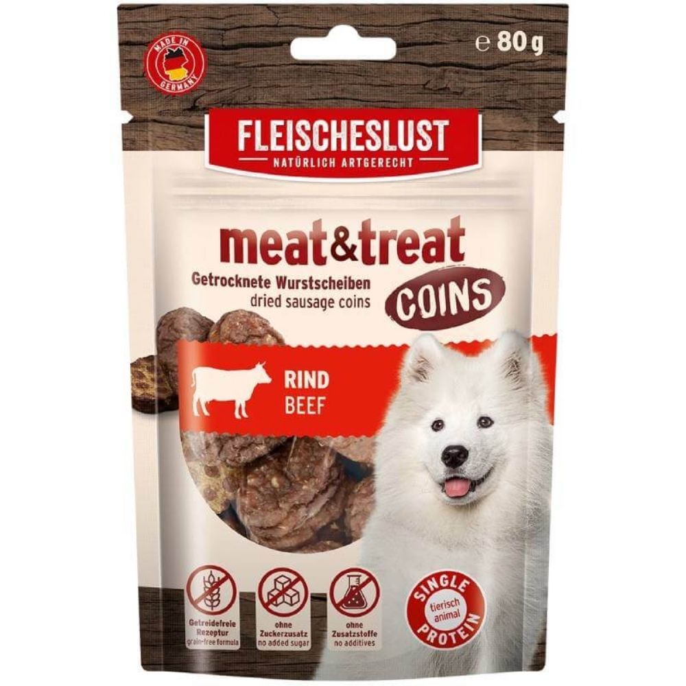 Fleischeslust 80g Meat & Treat Beef Coins Dog Treat