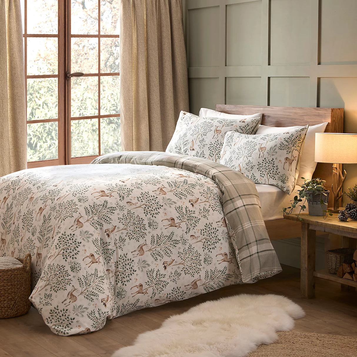 J Rosenthal King Natural Forest Animals Brushed Cotton Duvet Cover Set